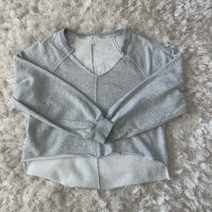 Pilcro Gray V-Neck Hi-lo Cropped Sweatshirt